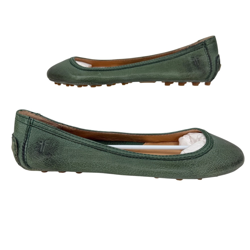 Frye Cassie Ballet Flat Size 5.5 Green Pebbled Distressed Leather Slip On 72070